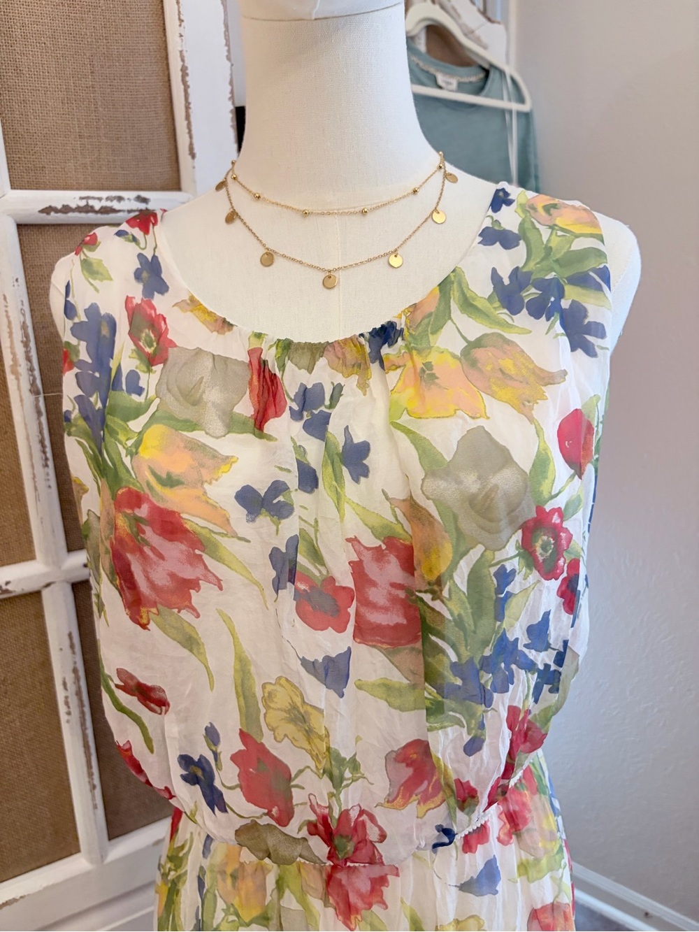 Giusy Made in Italy 100% Silk Watercolor Floral Sleeveless Midi Dress L